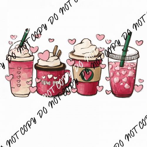 Hot Pink Coffee Hearts DTF Transfer - We Print U Press DTF Transfers