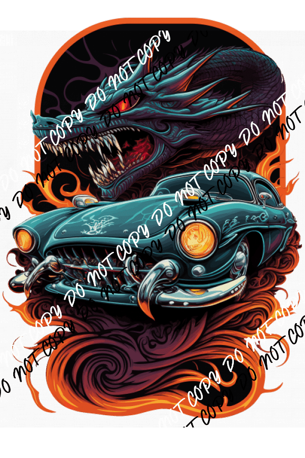 Hot Rod Teal Car and Dragon DTF Transfer - We Print U Press DTF Transfers