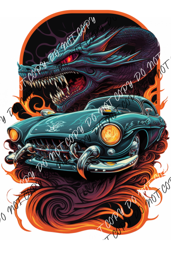 Hot Rod Teal Car And Dragon Dtf Transfer Transfers