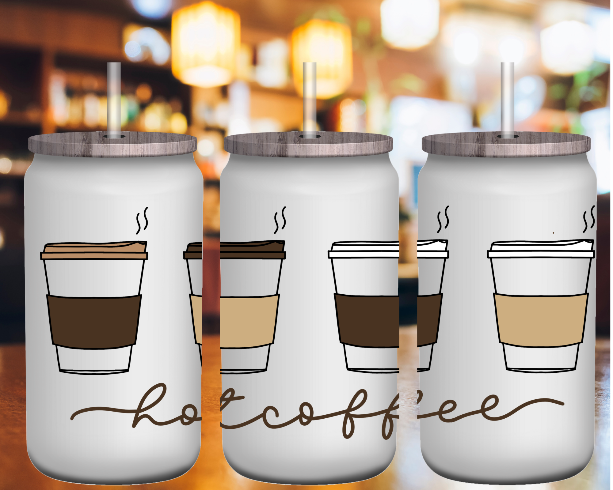 Hot Coffee 16 oz Glass Can Cup Wrap UV Transfer