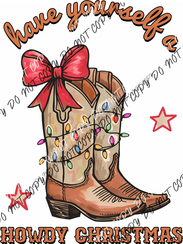 Howdy Christmas Cowboy Boots DTF Transfer - We Print U Press DTF Transfers