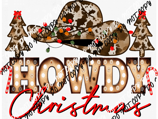 Howdy Christmas Cowboy Hat DTF Transfer - We Print U Press DTF Transfers