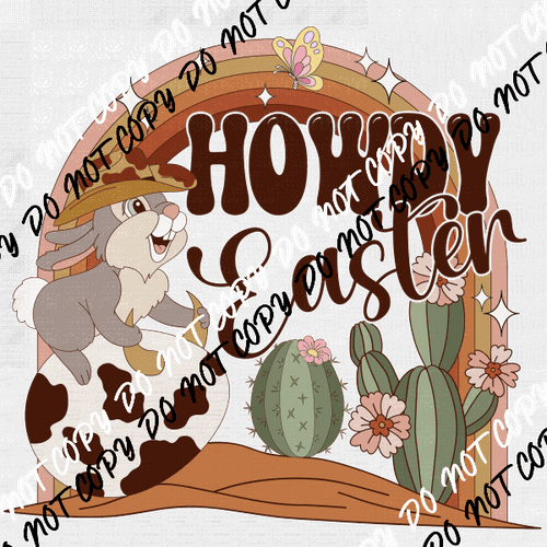Howdy Easter Bunny and Cactus DTF Transfer - We Print U Press DTF Transfers