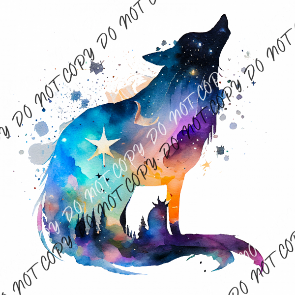 Howling Celestial Wolf Watercolor Dtf Transfer