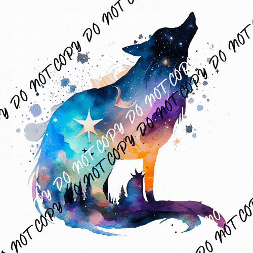 Howling Celestial Wolf Watercolor DTF Transfer - We Print U Press DTF Transfers