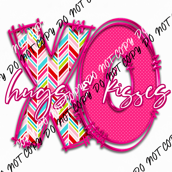 Hugs & Kisses XO with Pink Outline DTF Transfer - We Print U Press DTF Transfers