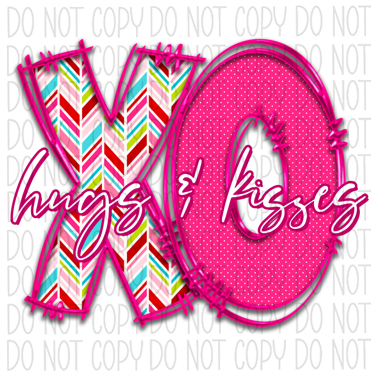 Hugs & Kisses Xo With Pink Outline Dtf Transfer Rtp Transfers
