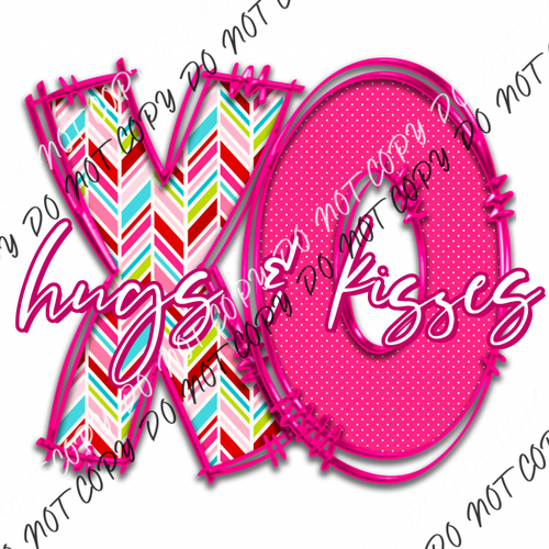 Hugs & Kisses Xo With Pink Outline Dtf Transfer Rtp Transfers