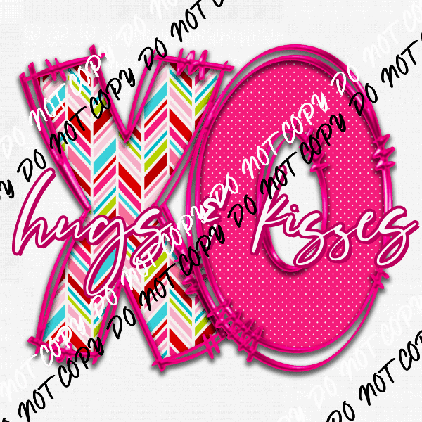 Hugs & Kisses XO with Pink Outline DTF Transfer - We Print U Press DTF Transfers