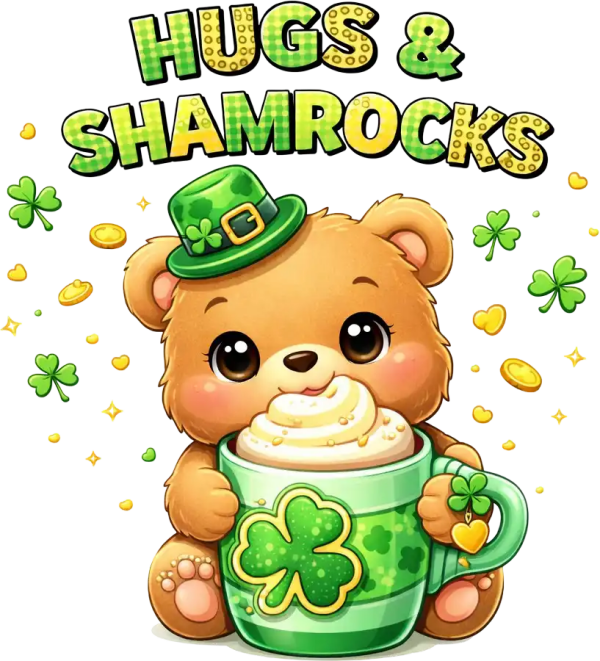 Hugs & Shamrocks Cute Bear DTF Transfer - RTP DTF Transfer