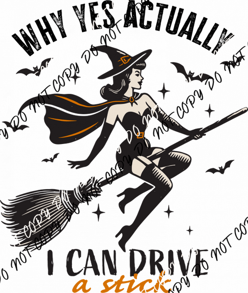 I Can Drive a Stick Retro Witch DTF Transfer - We Print U Press DTF Transfers