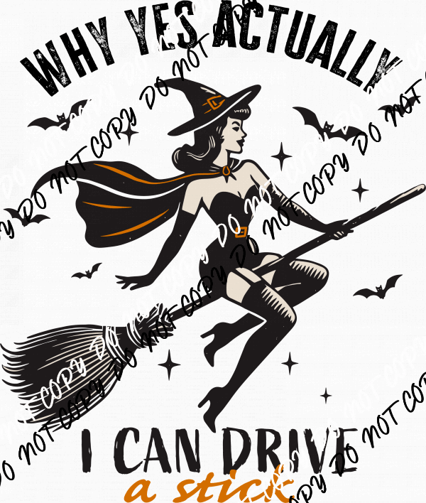 I Can Drive a Stick Retro Witch DTF Transfer - We Print U Press DTF Transfers