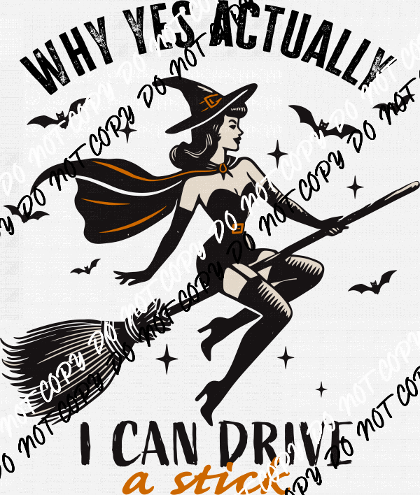 I Can Drive a Stick Retro Witch DTF Transfer - We Print U Press DTF Transfers