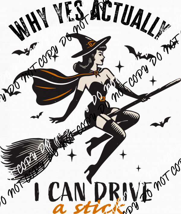 I Can Drive a Stick Retro Witch DTF Transfer - We Print U Press DTF Transfers