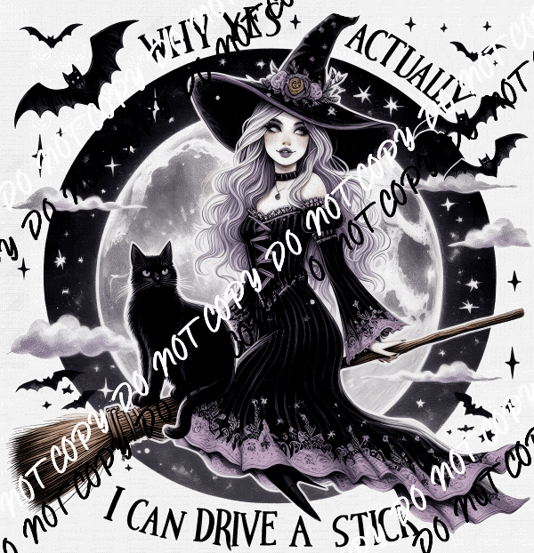I Can Drive a Stick Witch Black and Purple DTF Transfer - We Print U Press DTF Transfers
