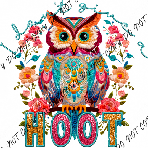 I Don’t Give A Hoot Faux Sequin And Embroidery Dtf Transfer Rtp Transfers