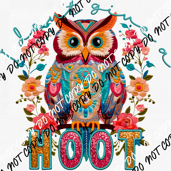 I Don't Give a Hoot Faux Sequin and Embroidery DTF Transfer - We Print U Press DTF Transfers