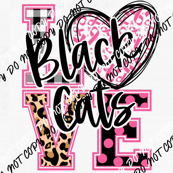 I Love Black Cats Pink Trim DTF Transfer - We Print U Press DTF Transfers