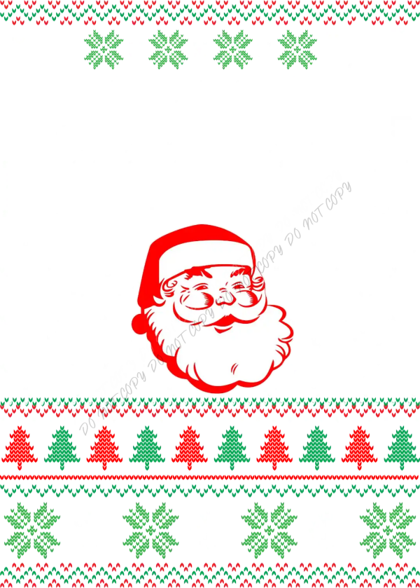 Retro red Santa face with white beard and knit snowflake border design ready to press dtf transfer