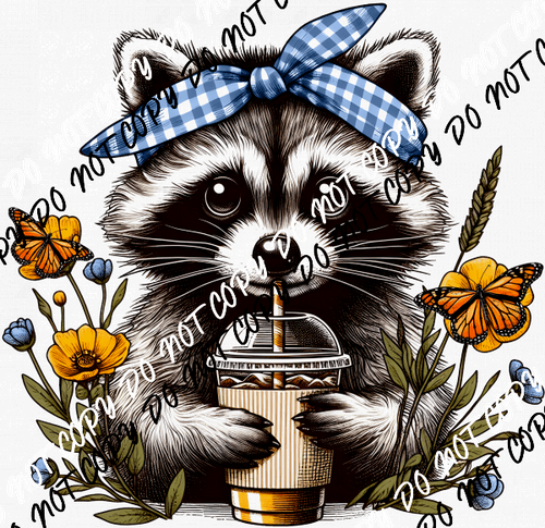 Iced Drink Raccoon DTF Transfer - We Print U Press DTF Transfers