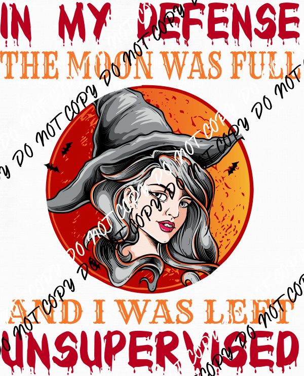 In My Defense the Moon Was Full Witch DTF Transfer - We Print U Press DTF Transfers