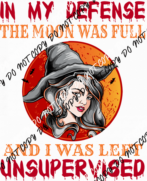 In My Defense the Moon Was Full Witch DTF Transfer - We Print U Press DTF Transfers