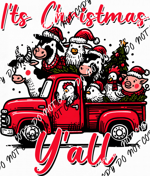 It's Christmas Y'all Farm Animals in Truck DTF Transfer - We Print U Press DTF Transfers