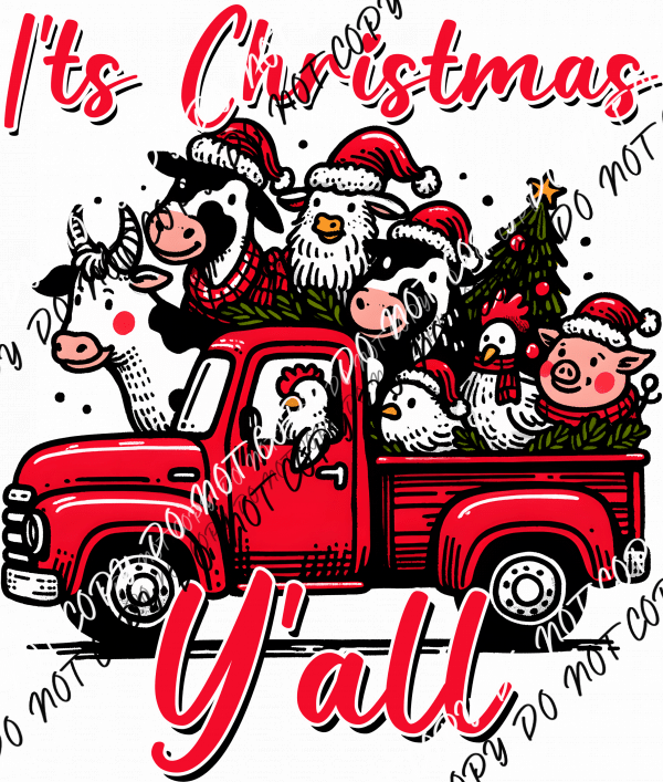 It's Christmas Y'all Farm Animals in Truck DTF Transfer - We Print U Press DTF Transfers