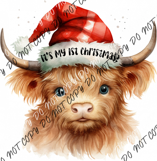 Its My 1St Christmas Highland Cow Dtf Transfer Transfers