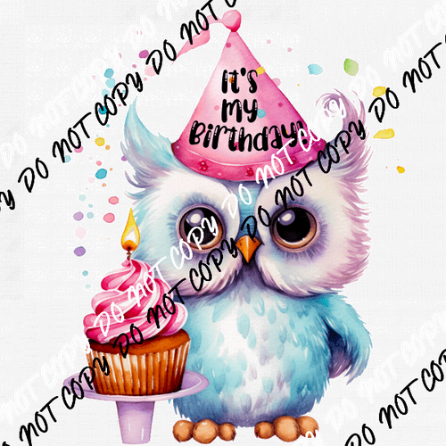 It's My Birthday Cupcake Owl DTF Transfer - We Print U Press DTF Transfers