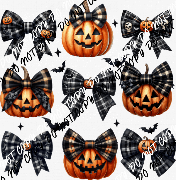 Jack O Lantern Bow Orange and Black Grid DTF Transfer - We Print U Press DTF Transfers