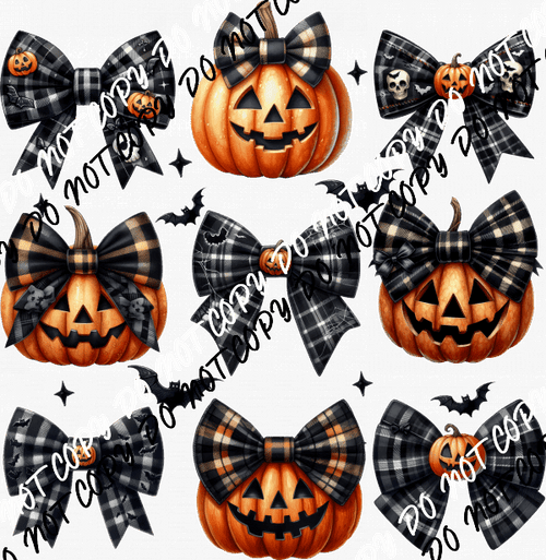 Jack O Lantern Bow Orange and Black Grid DTF Transfer - We Print U Press DTF Transfers