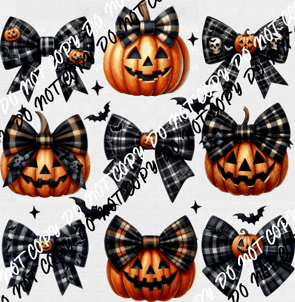 Jack O Lantern Bow Orange and Black Grid DTF Transfer - We Print U Press DTF Transfers