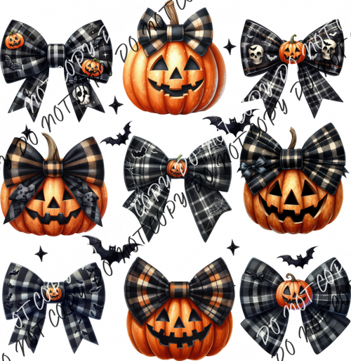 Jack O Lantern Bow Orange And Black Grid Dtf Transfer Rtp Transfers