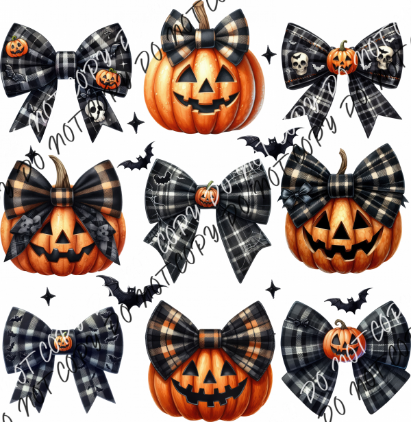 Jack O Lantern Bow Orange And Black Grid Dtf Transfer Rtp Transfers