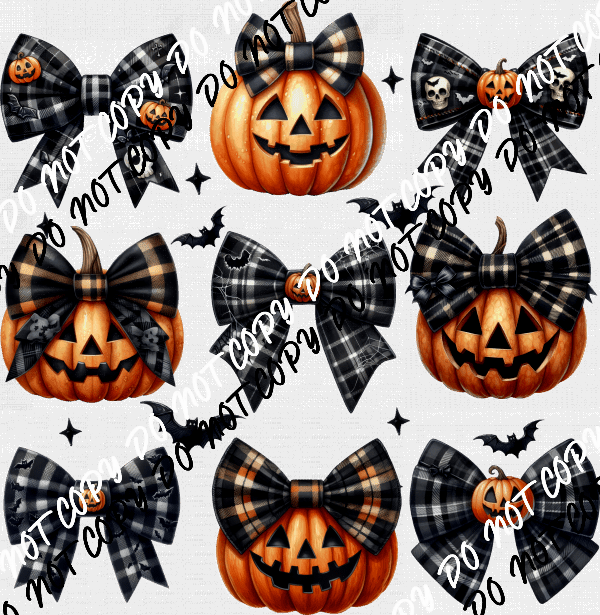 Jack O Lantern Bow Orange and Black Grid DTF Transfer - We Print U Press DTF Transfers