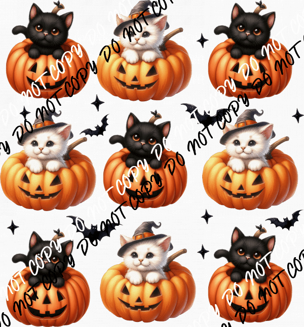 Jack O Lanterns and Cats Grid DTF Transfer - We Print U Press DTF Transfers