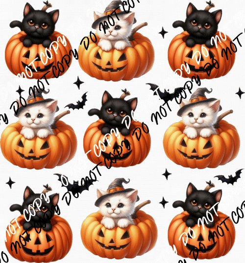 Jack O Lanterns and Cats Grid DTF Transfer - We Print U Press DTF Transfers