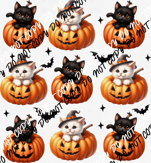 Jack O Lanterns and Cats Grid DTF Transfer - We Print U Press DTF Transfers