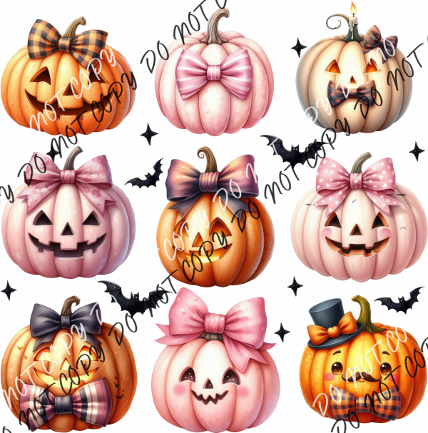 Jack O Lanterns With Bows Pink And Orange Grid Dtf Transfer Rtp Transfers