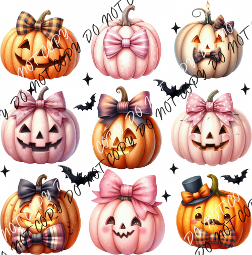 Jack O Lanterns With Bows Pink And Orange Grid Dtf Transfer Rtp Transfers