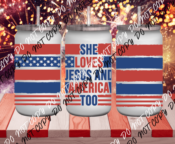 Jesus and America UV Transfer for 16 oz Glass Can - We Print U Press DTF Transfers