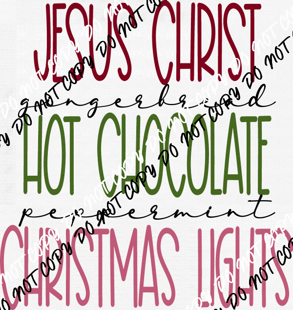 Jesus Hot Chocolate And Christmas Lights DTF Transfer - We Print U Press DTF Transfers