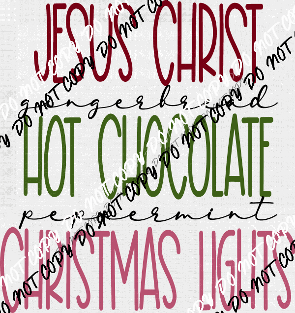 Jesus Hot Chocolate And Christmas Lights DTF Transfer - We Print U Press DTF Transfers