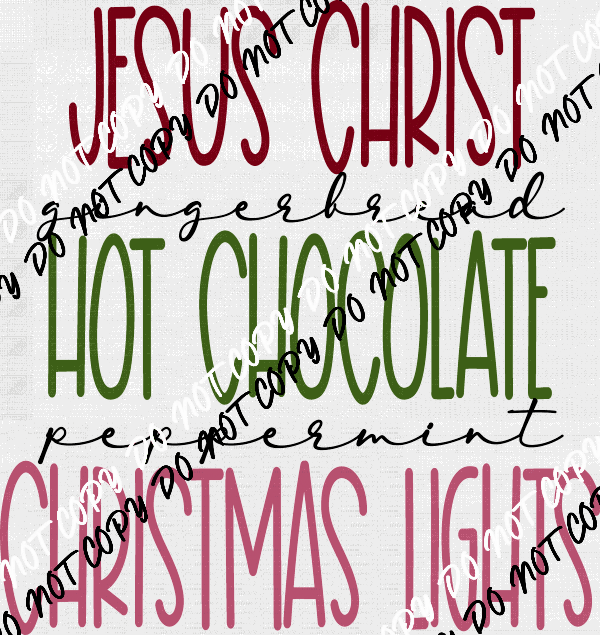 Jesus Hot Chocolate And Christmas Lights DTF Transfer - We Print U Press DTF Transfers