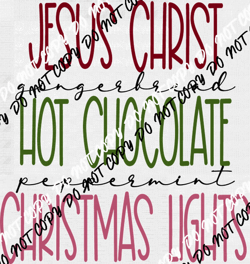 Jesus Hot Chocolate And Christmas Lights DTF Transfer - We Print U Press DTF Transfers