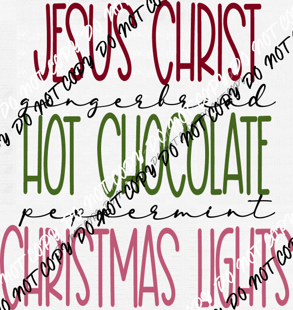 Jesus Hot Chocolate And Christmas Lights DTF Transfer - We Print U Press DTF Transfers