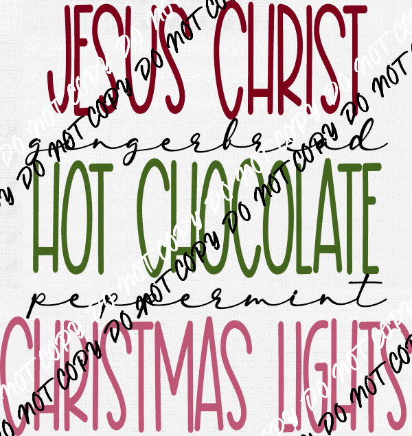 Jesus Hot Chocolate And Christmas Lights DTF Transfer - We Print U Press DTF Transfers