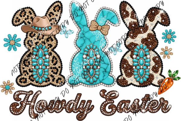 Jeweled Howdy Easter Western Bunny Trio DTF Transfer RTP DTF Transfers
