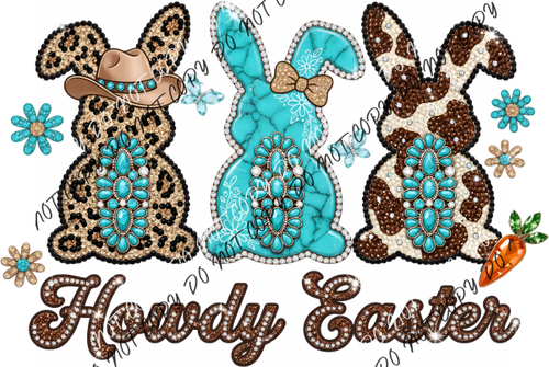 Jeweled Howdy Easter Western Bunny Trio DTF Transfer RTP DTF Transfers